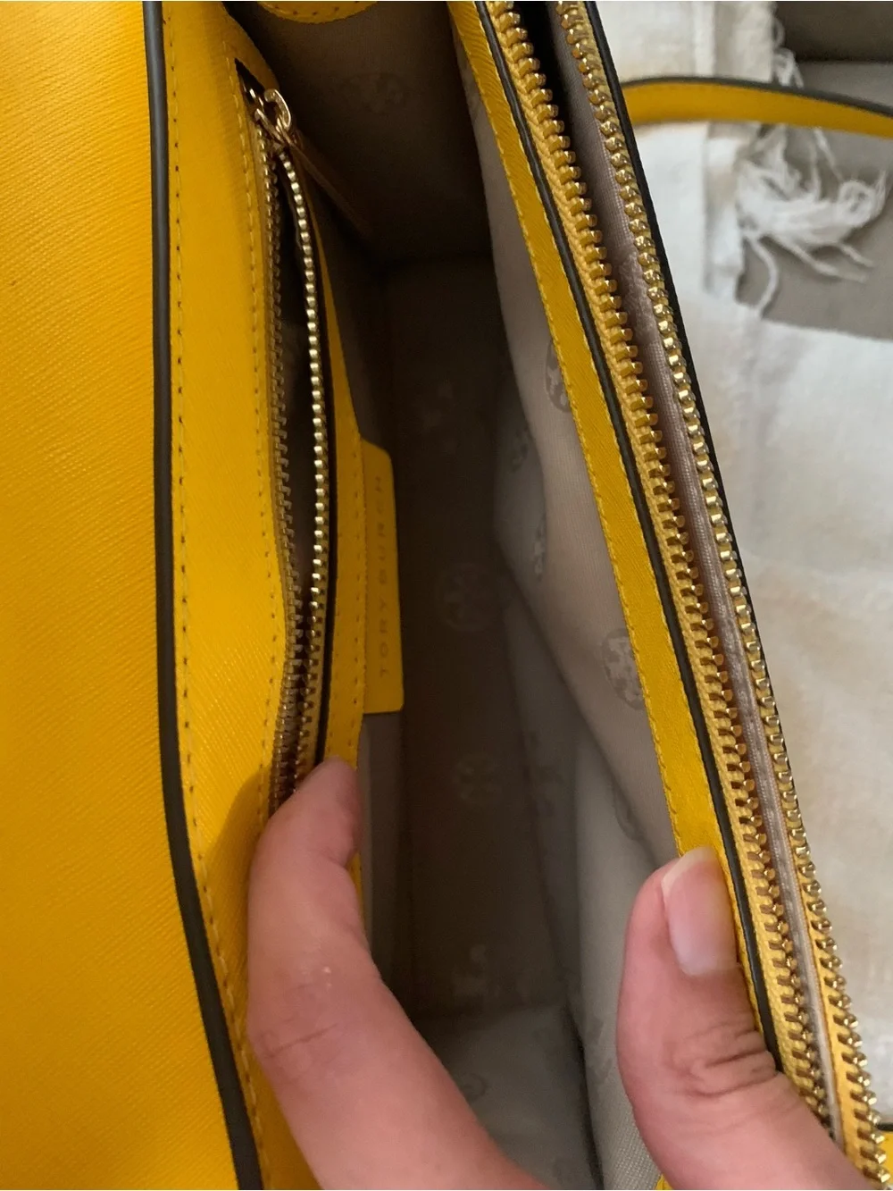 Tory Burch Bright Yellow Leather Crossbody with Logo